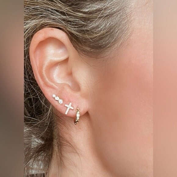 Dainty Cross Stud Earrings Pave CZ "Diamonds" Cross Studs Faith Jewelry Gift - Picture 7 of 11